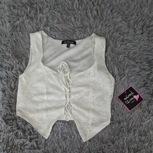 2 For $12. Red Island White Lace-Up Women's Tank Top